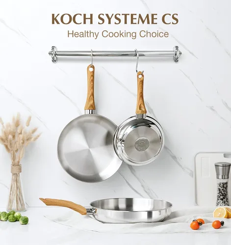 Vista 8 de KOCH SYSTEME CS Juego de sartenes de acero inoxidable con tapa, sartenes de acero inoxidable de 8" y 10" y 12" con mango resistente al calor, juego