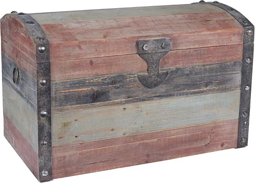 Vista 15 de Household Essentials Baúl decorativo de estilo victoriano, acabado en madera envejecida y acentos metálicos, con tapa completamente abierta y asas