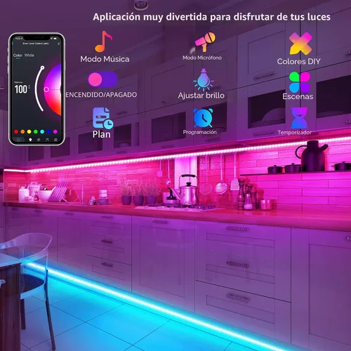 Vista 5 de maylit Kit de 10 luces RGB inteligentes para debajo del gabinete, compatible con Alexa y Google Assistant, aplicación y control remoto