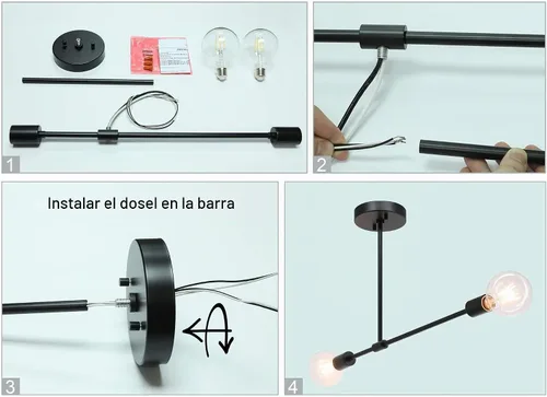 Vista 7 de XiNBEi Lighting Lámpara de techo semiempotrada de latón moderna Sputnik de 2 luces, lámpara de techo industrial para dormitorio, comedor, pasillo