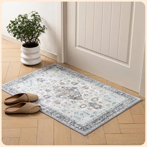 Vista 61 de Istana Alfombra larga antideslizante de 2.5 x 8 para el hogar, para pasillo y cocina, lavable, sedosa y suave al tacto, elegante, color azul y marfil