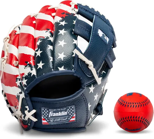 Vista 17 de Franklin Sports Juego de guantes de teeball + pelota para niños Negro