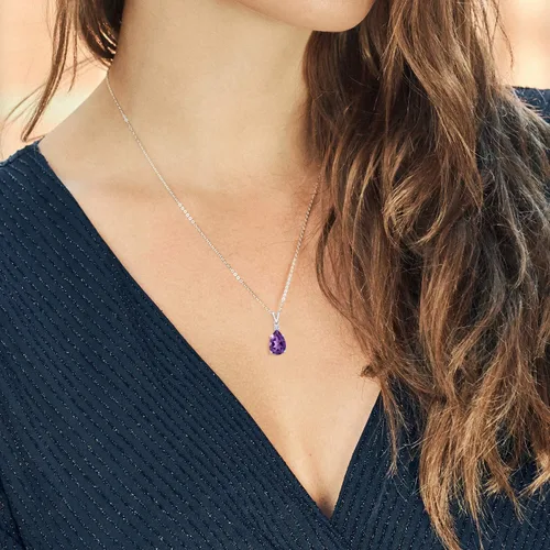 Vista 3 de Gem Stone King Collar con colgante de plata de ley 925 con amatista púrpura y diamantes blancos cultivados en laboratorio para mujer