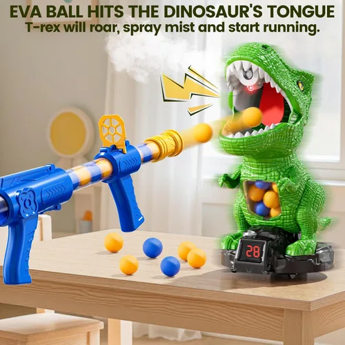 Vista 6 de Disparo de dinosaurios movibles para juguetes para niños de 4 a 6 años, juegos electrónicos para niños con lanzador de bomba de aire, registro