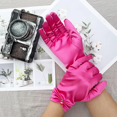 Vista 17 de Vestido de novia de satén para mujer, fiesta de ópera, guantes de los años 20, guantes hasta la muñeca