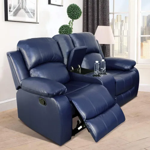 Vista 7 de Juego de muebles de sala de estar, juego de sofá reclinable de cuero, sofá reclinable y sofá biplaza, juego de sofá de cuero beige, juego de muebles