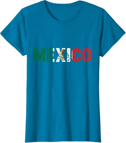 Vista 31 de Camiseta con texto en inglés «Mexico Vintage Letras» como bandera mexicana, Negro