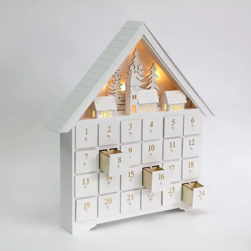 Vista 2 de Calendario de Adviento de madera de Navidad con 24 cajones, cuenta regresiva para Navidad para niños, decoración LED del hogar, 16.25 pulgadas