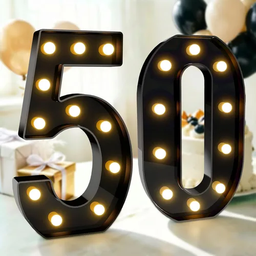 Vista 73 de Pooqla - Números iluminados negros, decoraciones de cumpleaños 50 para hombres Number 50