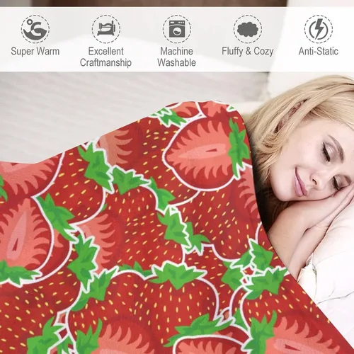Vista 6 de Manta de fresa, 30 x 40 pulgadas, bonita manta de frutas para mujeres y niñas, suave y acogedora, mantas de franela para sofá, cama