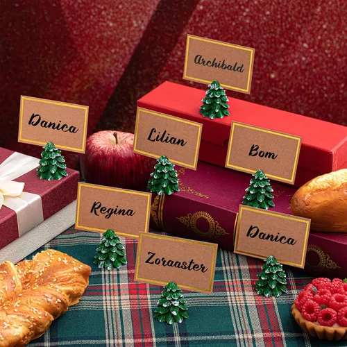 Vista 4 de Watersay 12 Piezas Portadores de Tarjetas de Lugar en Forma de Árbol de Navidad con Tarjetas de Asiento, Soportes para Números de Mesa, Tarjetas