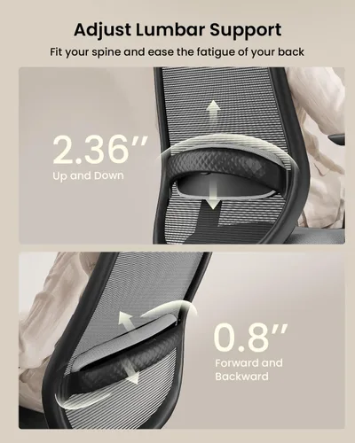 Vista 3 de ProtoArc EC200 Silla ergonómica de oficina con profundidad de asiento Soporte lumbar, respaldo alto, silla de escritorio de malla, oficina en casa