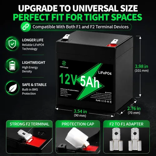 Vista 6 de Batería de litio recargable de 12 V 5 Ah, más de 4000 ciclo profundo LiFePO4 12 voltios 5 amperios batería de repuesto para Liftmaster 485LM