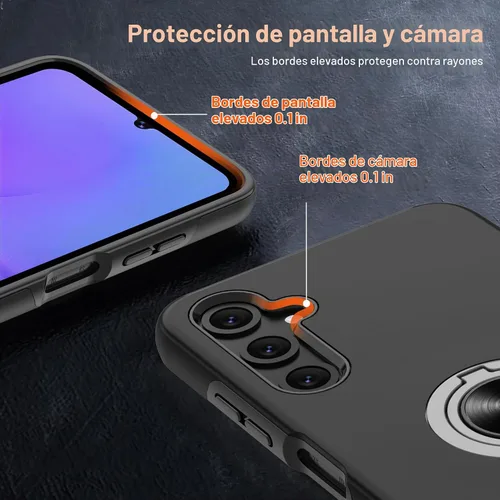 Vista 3 de Gritup - Funda para Galaxy A05S con protector de pantalla HD×2, funda protectora para teléfono a prueba de golpes con soporte magnético de anillo