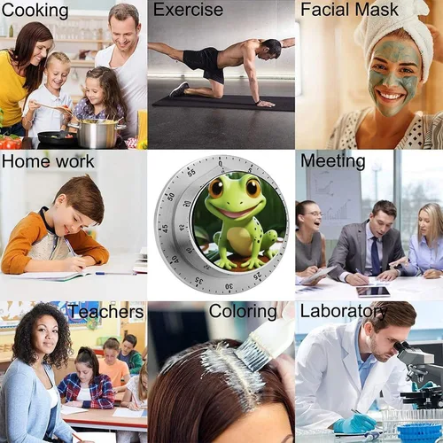Vista 5 de Temporizador mecánico de cocina de 60 minutos, temporizador de cuerda con rana linda, temporizador de cocina de chef con alarma fuerte, no requiere