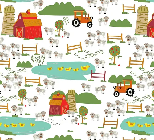 Vista 2 de Stesha Party Papel de regalo Granja Rojo Granero - Plegado plano 30 x 20 pulgadas, 3 hojas