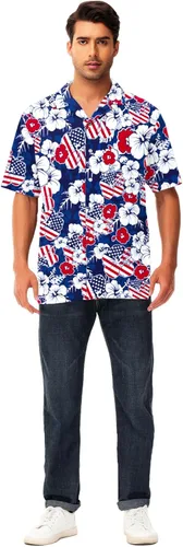 Vista 6 de AOBUTE Camisas para hombre del 4 de julio con la bandera americana, camisa hawaiana divertida LGBTQ