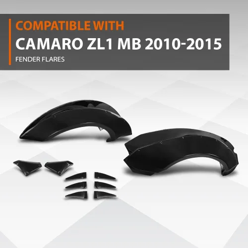 Vista 2 de CROSSDESIGN 4 guardabarros con canards delanteros compatibles con Chevy Camaro ZL1 2010-2015 MB estilo negro