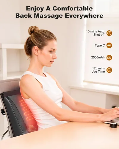 Vista 3 de Snailax Shiatsu Masajeador de espalda con calor, almohada de masaje de Negro tinta