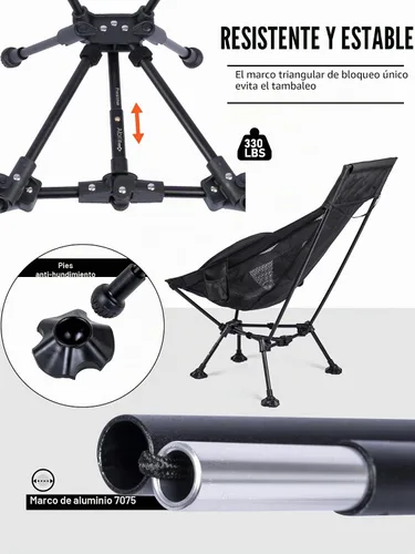 Vista 8 de WildCall Silla de camping plegable ligera, silla antihundimiento, respaldo