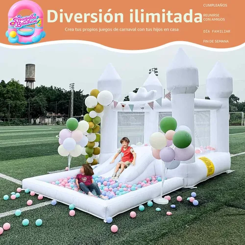 Vista 7 de Casa inflable saltarina blanca de 12.5 pies x 7.1 pies con tobogán y piscina de pelotas, juguetes para interiores y exteriores para niños activos