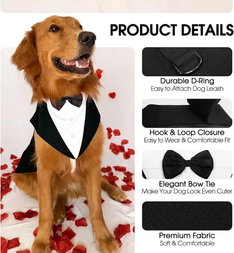 Vista 3 de Kuoser Conjunto de esmoquin para perro, traje de perro y bandana Negro
