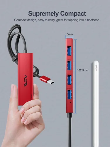 Vista 4 de Concentrador USB 3.0, extensor divisor USB de 4 puertos, adaptador portátil multipuerto de datos para laptop, Xbox, unidad flash, disco duro