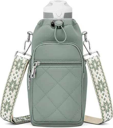 Vista 9 de SYTRAH Bolsa para botella de agua con correa, bolsa para botella de agua con bolsillo para teléfono de 40 onzas para caminar y senderismo