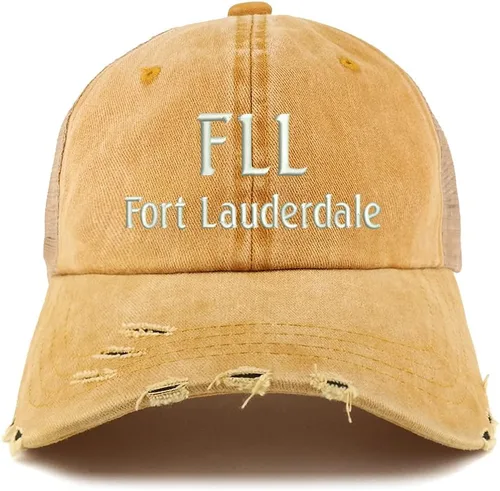 Vista 5 de Trendy Apparel Shop FLL Fort Lauderdale - Gorra de malla bordada con diseño de camionero deshilachado Marrón