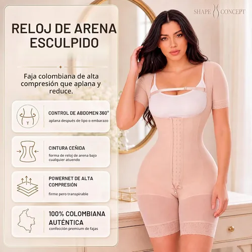 Vista 3 de SHAPE CONCEPT 387 Fajas Colombianas Moldeadoras Tummy Control Shapewear Mangas Beige