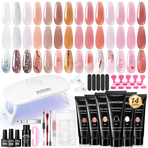 Vista 11 de JEWHITENY Kit de uñas de gel de 14 colores, kit de esmalte de uñas de gel de 27 colores con luz UV todo en uno, kit de iniciación de arte de uñas