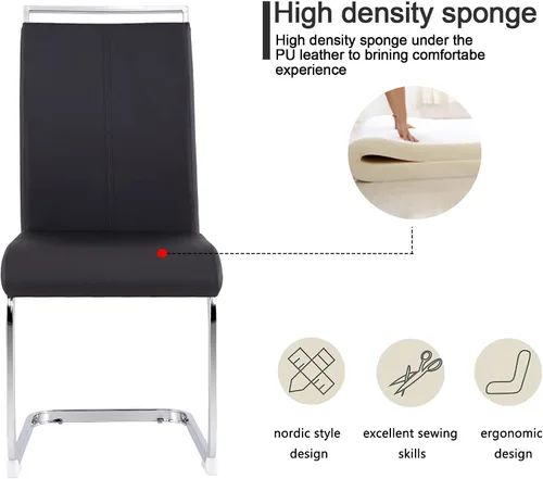 Vista 6 de gopop Juego de sillas de comedor, sillas modernas de metal con asiento acolchado de piel sintética, respaldo alto y patas cromadas resistentes