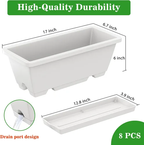 Vista 7 de Jardineras para jardinería doméstica, 8 unidades, 17 pulgadas de largo para alféizar de ventana al aire libre, cajas rectangulares de plástico