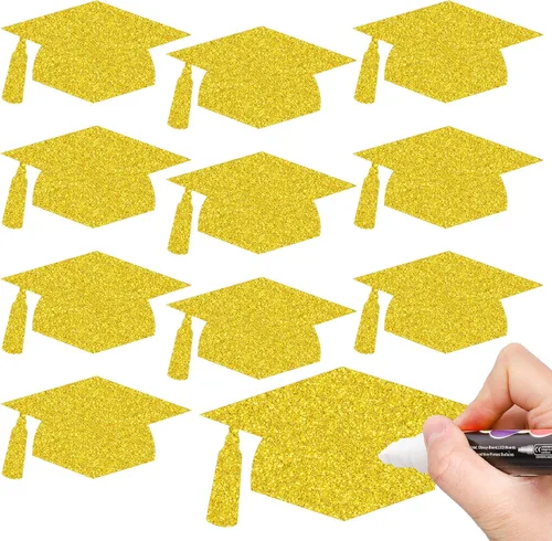 Vista 12 de Whaline 50 piezas de tapas de graduación con purpurina negra para sombreros de graduación de 5.7 pulgadas, decoración de mesa de confeti con 100