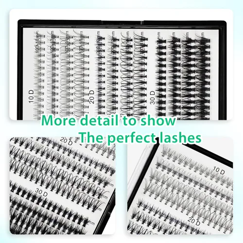 Vista 5 de Bodermincer Extensión de pestañas 240 unidades, rizado D, 10D+20D+30D, 10-16 mm/12-18 mm mezclado, racimo individual de pestañas postizas