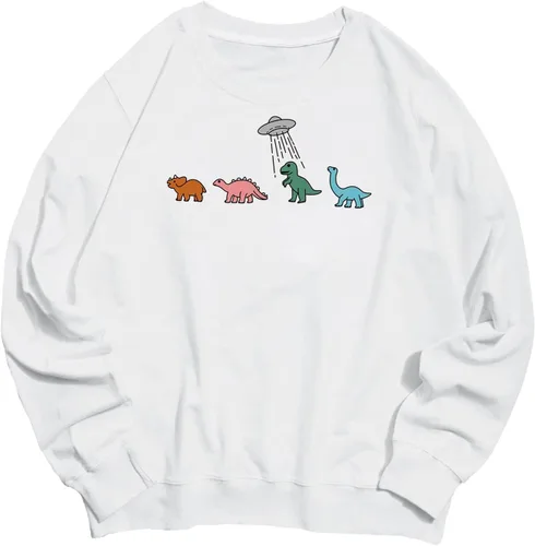 Vista 15 de WDIRARA Sudadera de manga larga con cuello redondo y estampado gráfico de dinosaurios de dibujos animados para hombre