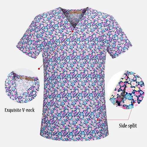 Vista 5 de Uniforme de enfermería de manga corta para mujer, uniforme de enfermería, uniforme de trabajo, blusa de algodón, uniforme de enfermería
