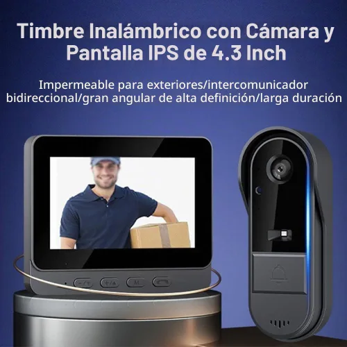 Vista 3 de Timbre inalámbrico con pantalla IPS de 4.3 pulgadas con cámara al aire libre IP65 impermeable 1080P timbre inalámbrico intercomunicador visión