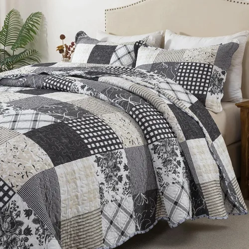 Vista 66 de HoneiLife - Juego de cama de dos piezas, tamaño individual, de microfibra, reversible, de retazos, estilo floral, todas las estaciones
