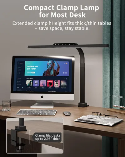 Vista 5 de Lámpara de escritorio con abrazadera para oficina en casa, luz brillante de 24 W con adaptador Touch Control Computer Lights, Flexible Gooseneck