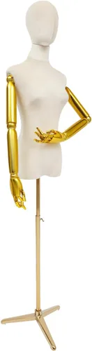 Vista 2 de Vestido de maniquí femenino con forma de torso, cuerpo de maniquí de costura ajustable de 63 a 81 pulgadas con soporte de metal y cabeza