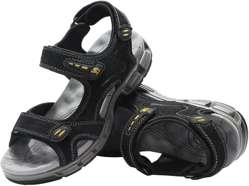 Vista 7 de CAMEL CROWN - Sandalias de piel para hombre con puntera abierta sandalias para senderismo playa deportes pesca sandalias de verano con correa
