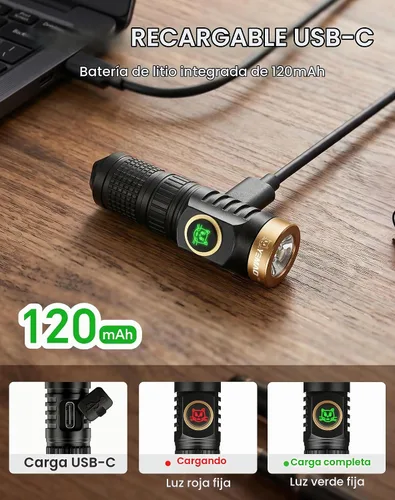 Vista 4 de Yemao Linterna de Llavero Recargable con Cadena, 600 Altos Lúmenes Linternas de Bolsillo EDC, Mini Linterna con 6 Modos para Uso Diario en el Hogar