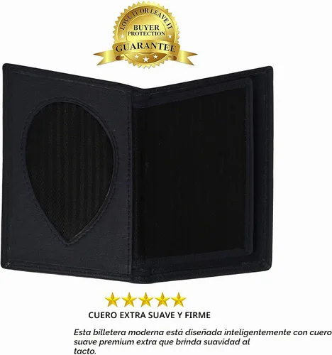 Vista 3 de Leatherboss - Cartera plegable de piel auténtica con forma de escudo de policía, color negro