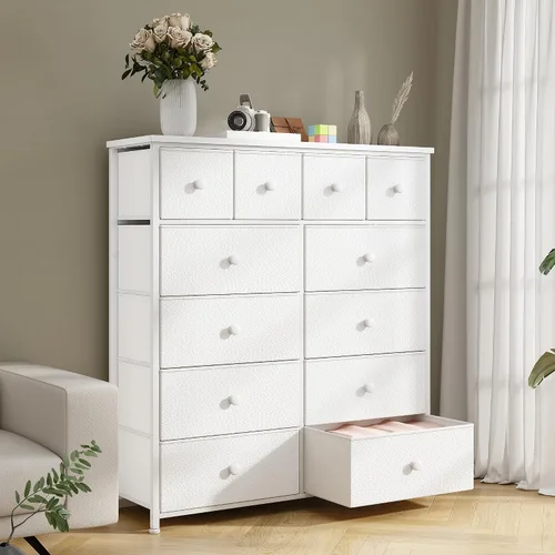 Vista 6 de Bepatio - Cómoda para dormitorio con 12 cajones, cómodas de tela y cómoda con marco de metal resistente, tapa de madera, para mujer, 98.8 cm (38.9")