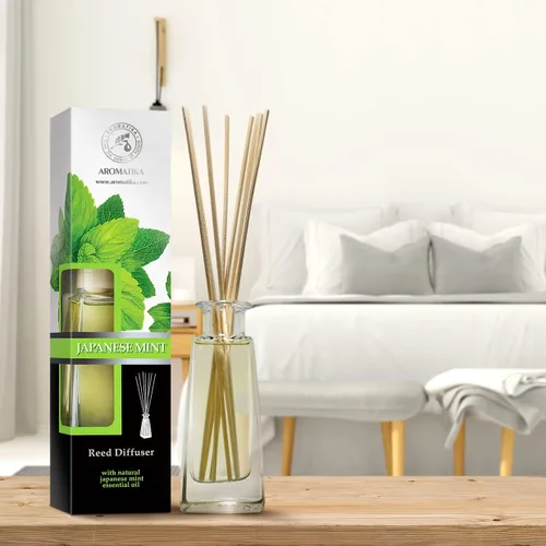 Vista 3 de Difusor de varillas de menta japonesa, 3.4 onzas líquidas, difusor perfumado con palos de ratán, fragancia de menta, recarga de difusor