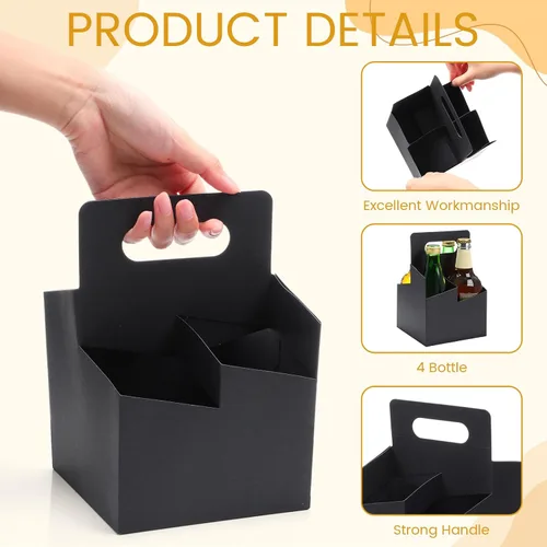 Vista 6 de Jetec 50 piezas Portador de bebidas de 4 tazas con asa, portador de cerveza de cartón kraft, portavasos desechable para bebidas calientes o frías