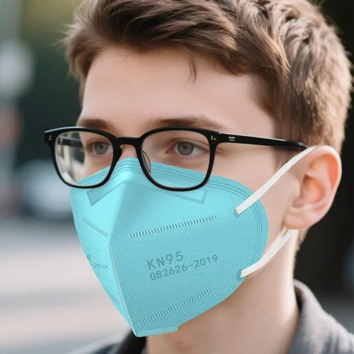 Vista 6 de LEMENT Mascarillas KN95, paquete de 100 unidades, mascarillas desechables transpirables para adultos, color azul