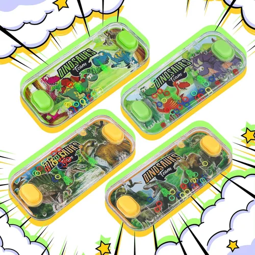 Vista 2 de SevenQ - Juegos de agua portátiles, 4 paquetes, tema de dinosaurios, juego de lanzamiento de anillos de agua, juguete acuático, juego de anillos