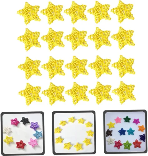Vista 7 de Vaguelly Juego de adornos de estrellas de ratán de 2.4 in, bolas de mimbre con estrellas